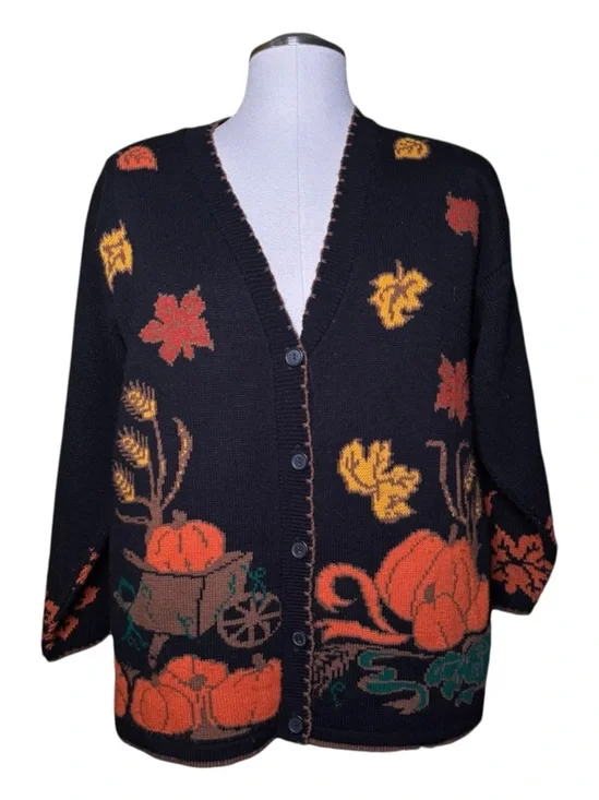 JJ Poole Fall Pumpkin Patch Vintage Halloween Cardigan - Picture 2 of 9
